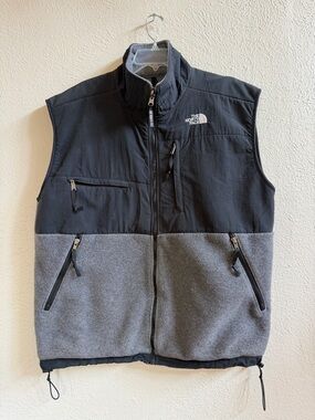 The North Face black gray fleece zip vest